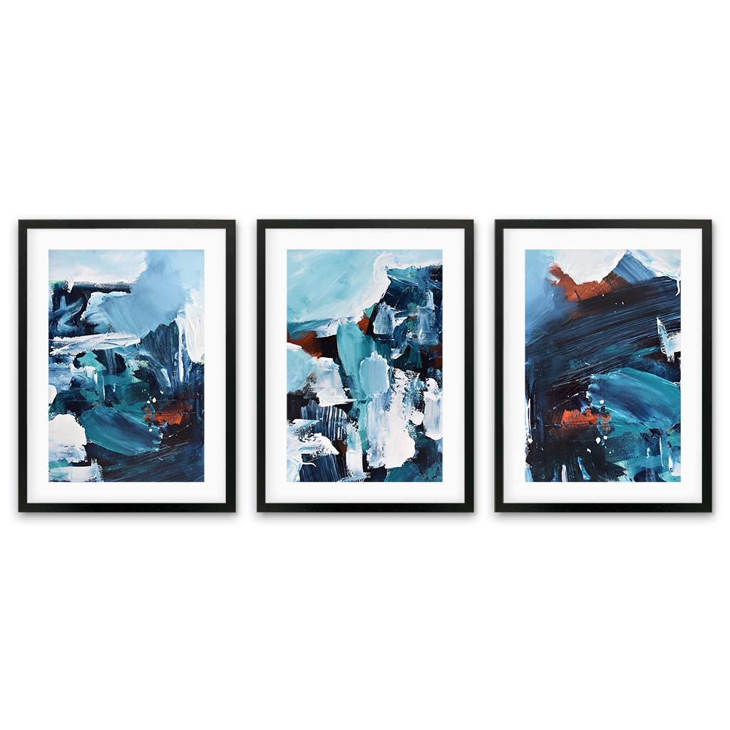 Blue Waters - Print Set Of 3 Black Frame Wall Art Print Set Of 3 - Abstract House