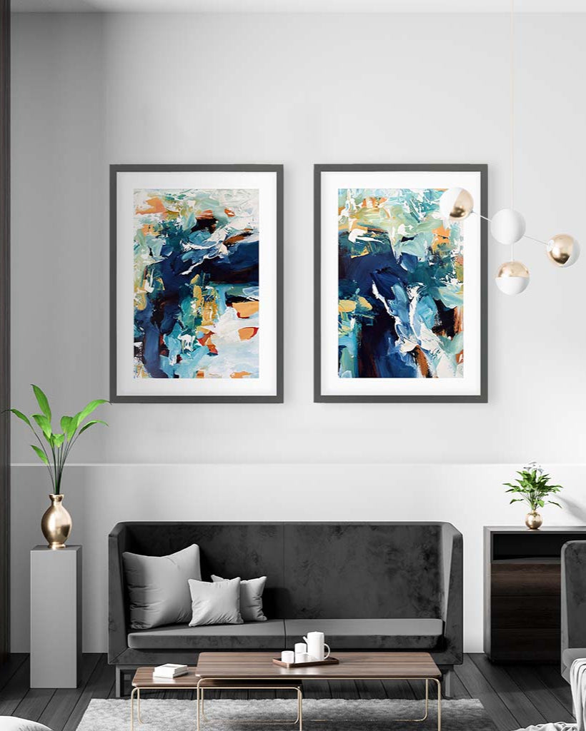 Blue Wave - Print Set Of 2 Black Frame Wall Art Print Set Of 2 - Abstract House