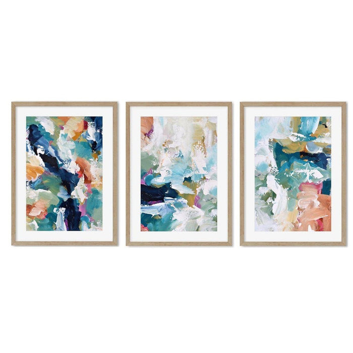 Blush & Teal Print Set Of 3 | Triptych Wall Art Set | Framed Abstract