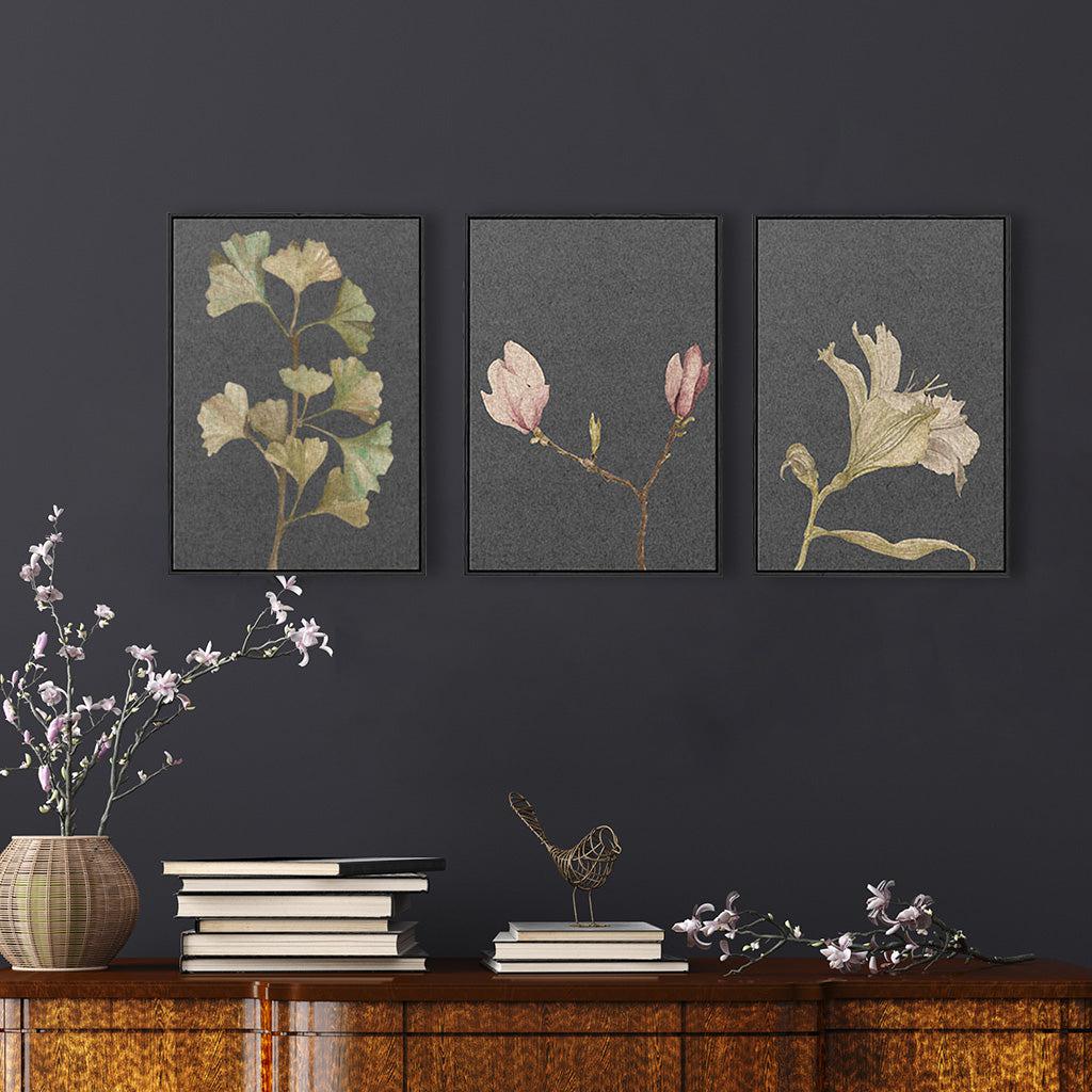 Botanical Vintage Leaves Set Of 3 Canvas White Canvas Set Of 3 - Abstract House