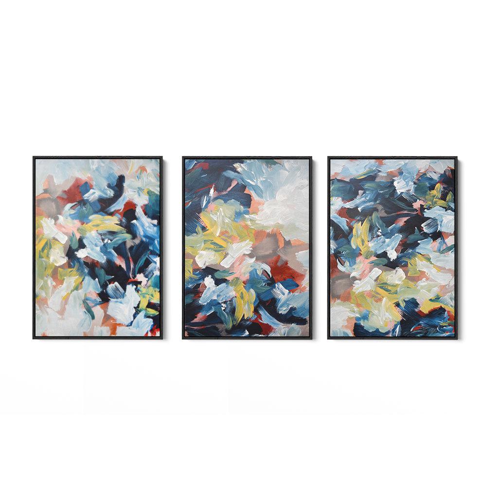 Brushed Colourful Abstract Canvas Set Of 3 Black Canvas Set Of 3 - Abstract House