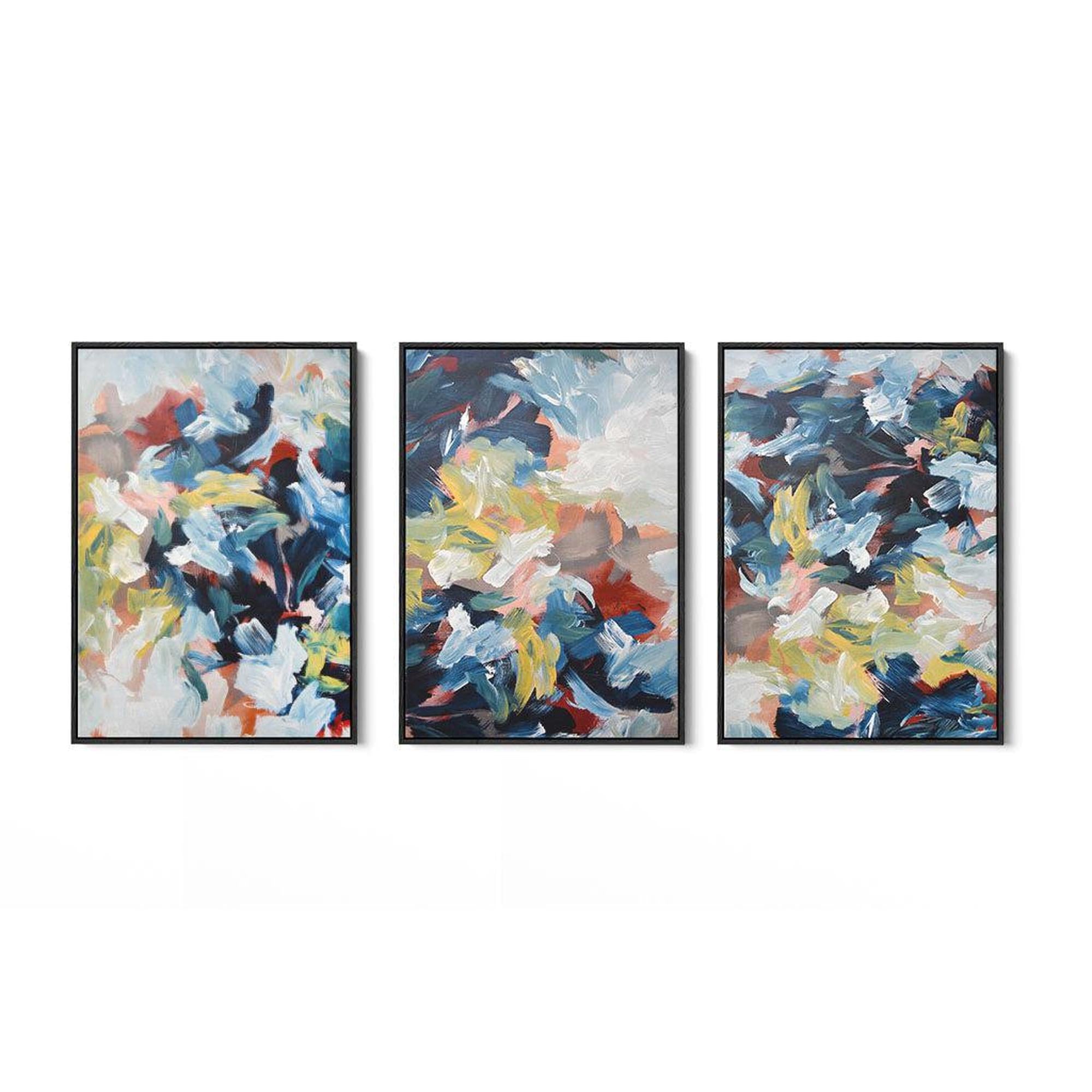 Brushed Colourful Abstract Canvas Set Of 3 Black Canvas Set Of 3 - Abstract House