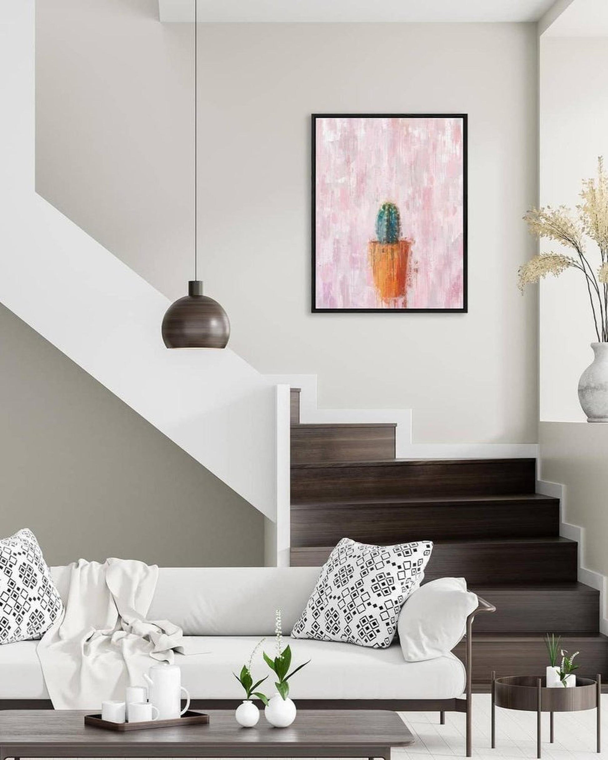 Cactus In A Pot Painting Framed Canvas