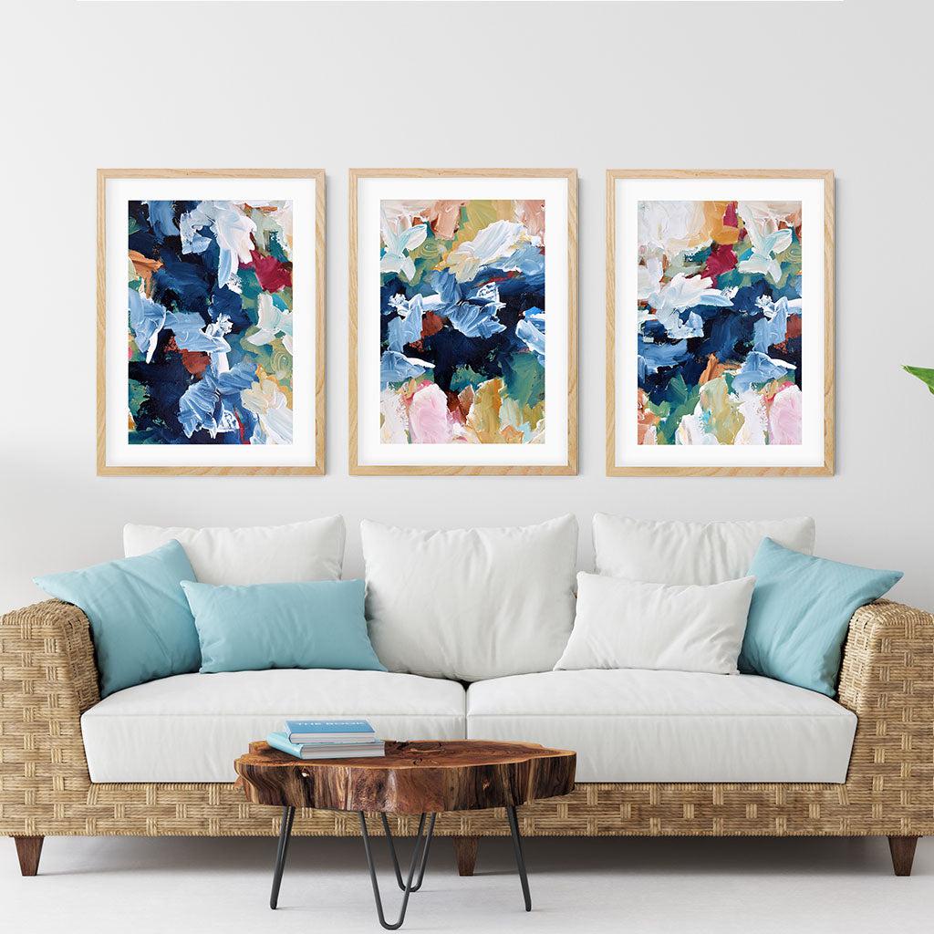 Colourful Abstract Floral - Print Set Of 3 Black Frame Wall Art Print Set Of 3 - Abstract House