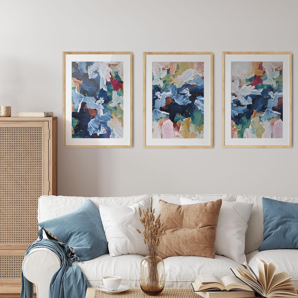 Colourful Abstract Floral - Print Set Of 3 Black Frame Wall Art Print Set Of 3 - Abstract House