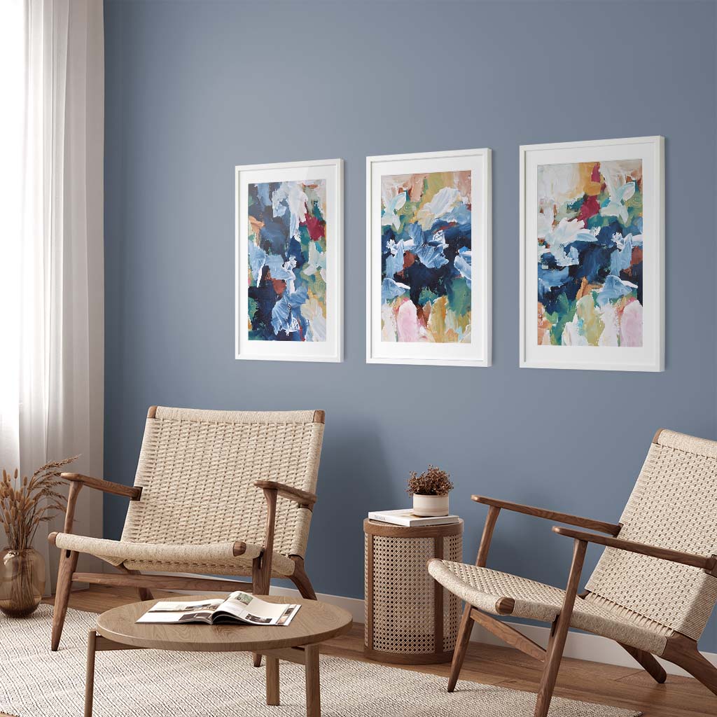 Colourful Abstract Floral - Print Set Of 3 Black Frame Wall Art Print Set Of 3 - Abstract House