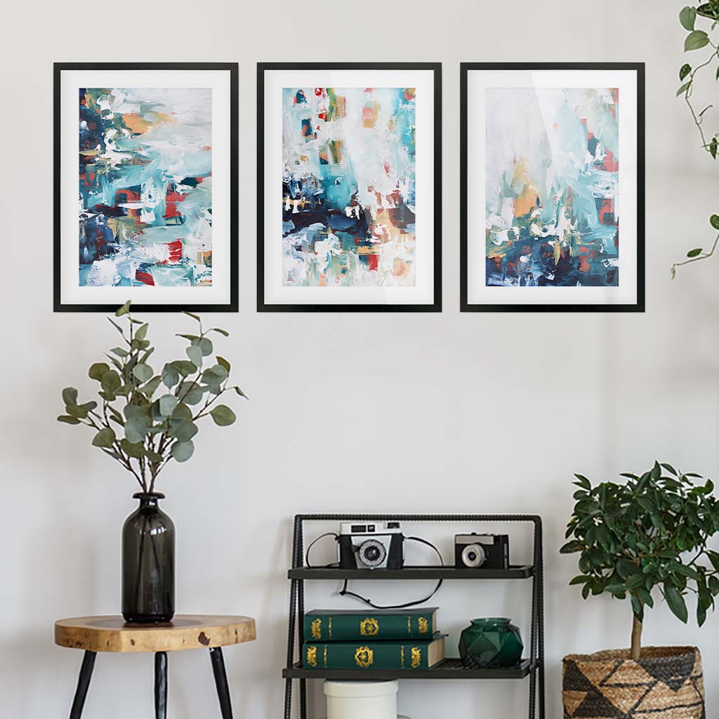 Colourful Landscape Print Set Of 3 Black Frame Wall Art Print Set Of 3 - Abstract House