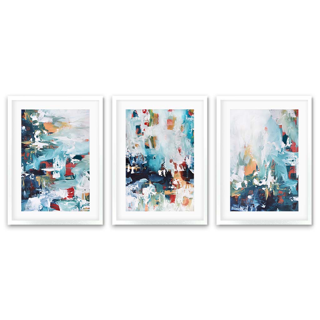 Colourful Landscape Print Set Of 3 White Frame Wall Art Print Set Of 3 - Abstract House
