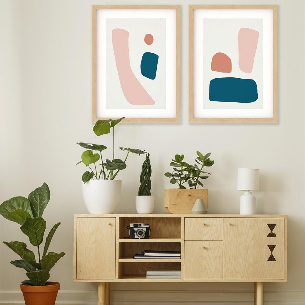 Colourful Shapes - Print Set Of 2 Black Frame Wall Art Print Set Of 2 - Abstract House