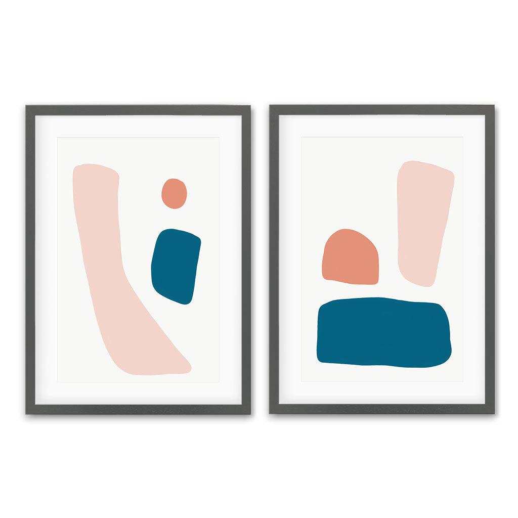 Colourful Shapes - Print Set Of 2 Grey Frame Wall Art Print Set Of 2 - Abstract House