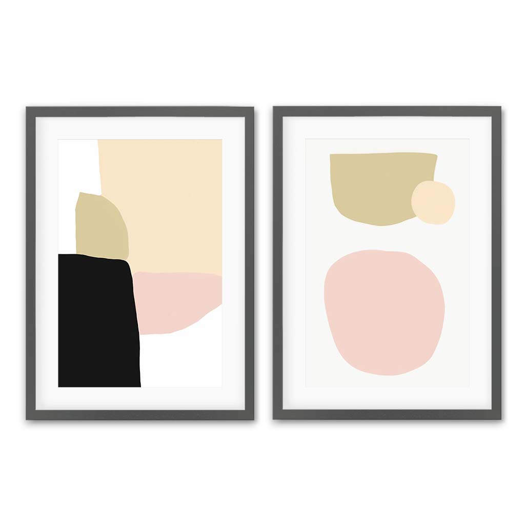 Contemporary Illustration - Print Set Of 2 Grey Frame Wall Art Print Set Of 2 - Abstract House