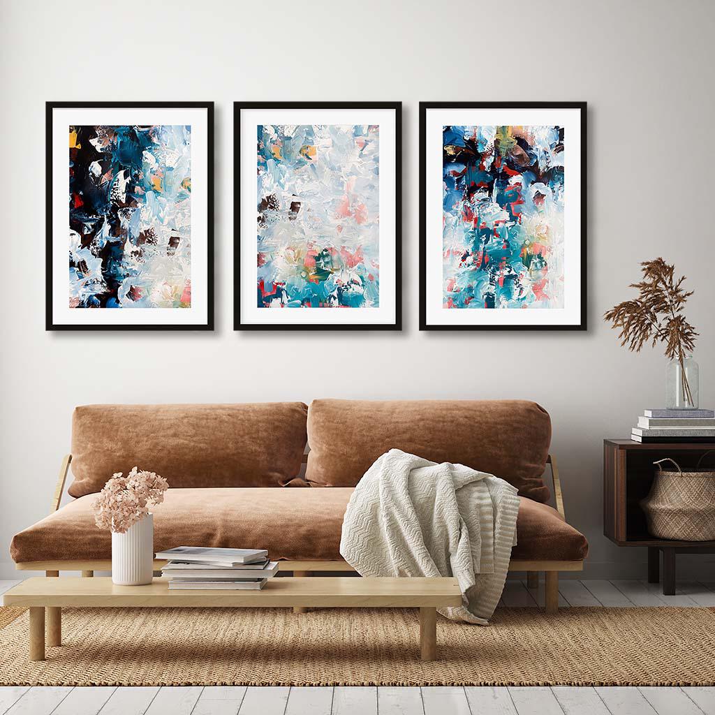 Crashing Waves - Print Set Of 3 Black Frame Wall Art Print Set Of 3 - Abstract House