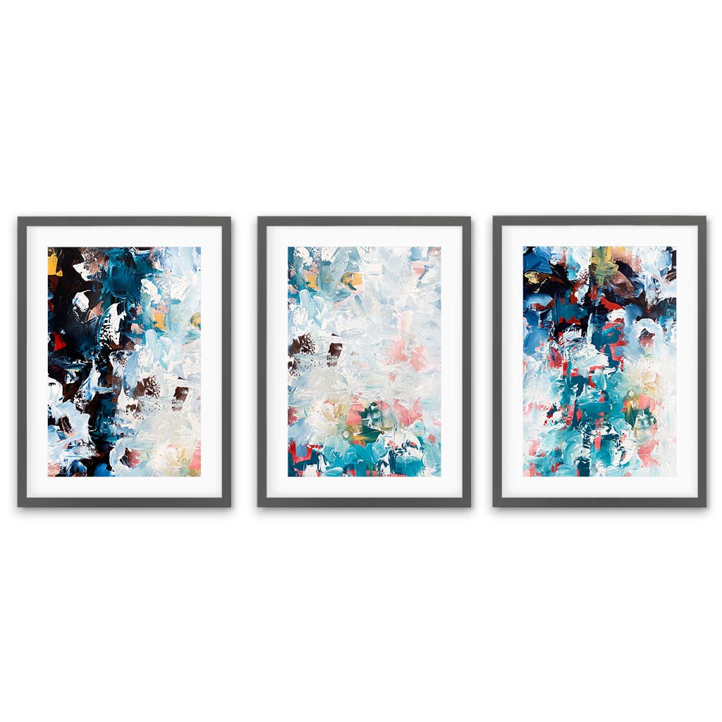 Crashing Waves - Print Set Of 3 Grey Frame Wall Art Print Set Of 3 - Abstract House