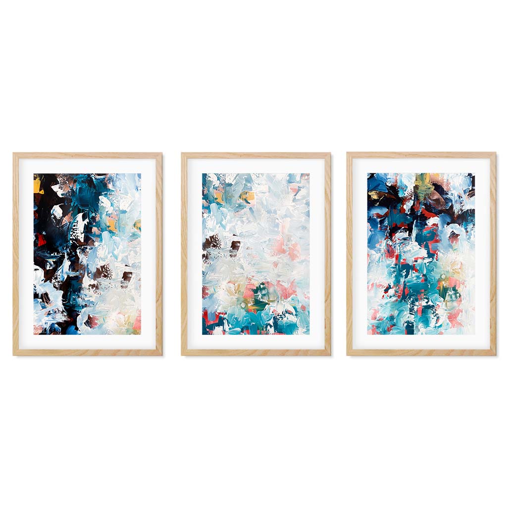 Crashing Waves - Print Set Of 3 Oak Frame Wall Art Print Set Of 3 - Abstract House