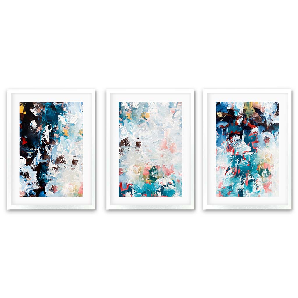 Crashing Waves - Print Set Of 3 White Frame Wall Art Print Set Of 3 - Abstract House
