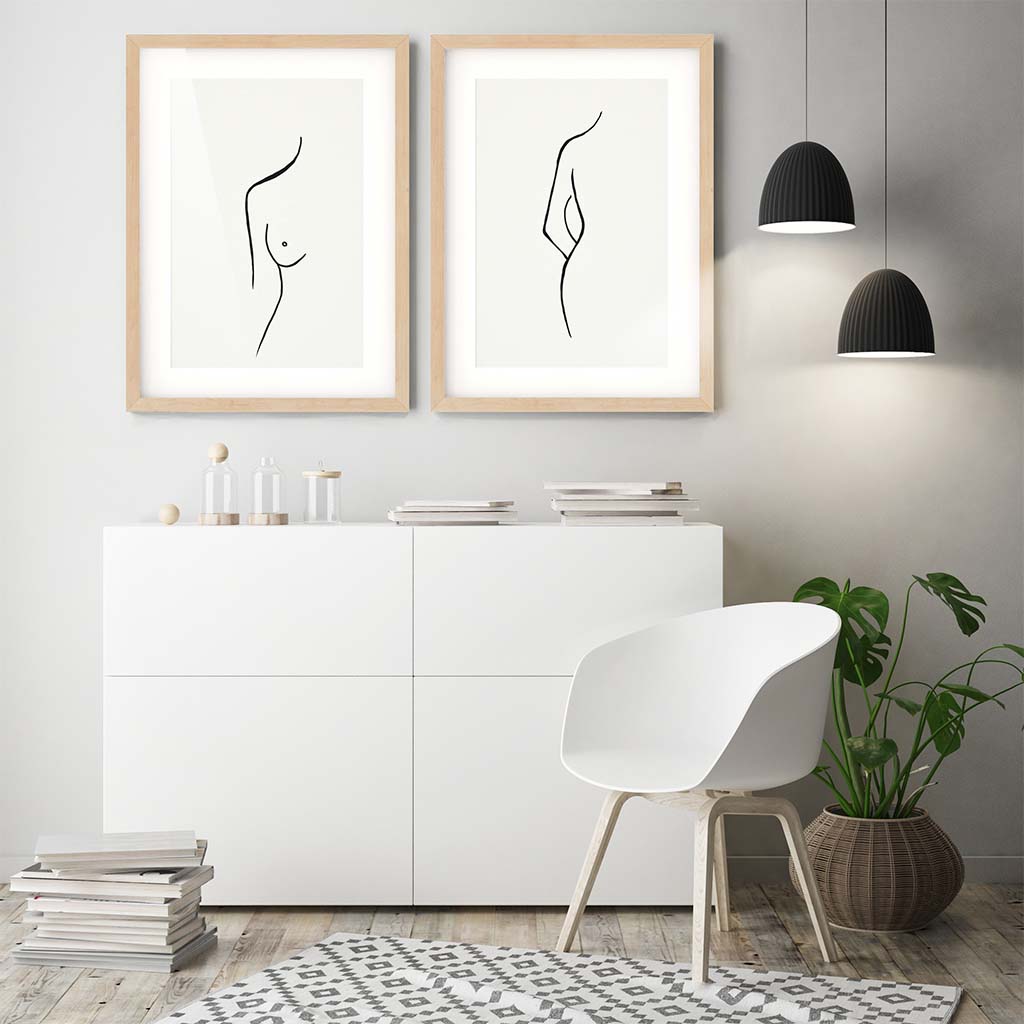 Female Nude Drawings - Print Set Of 2 Black Frame Wall Art Print Set Of 2 - Abstract House