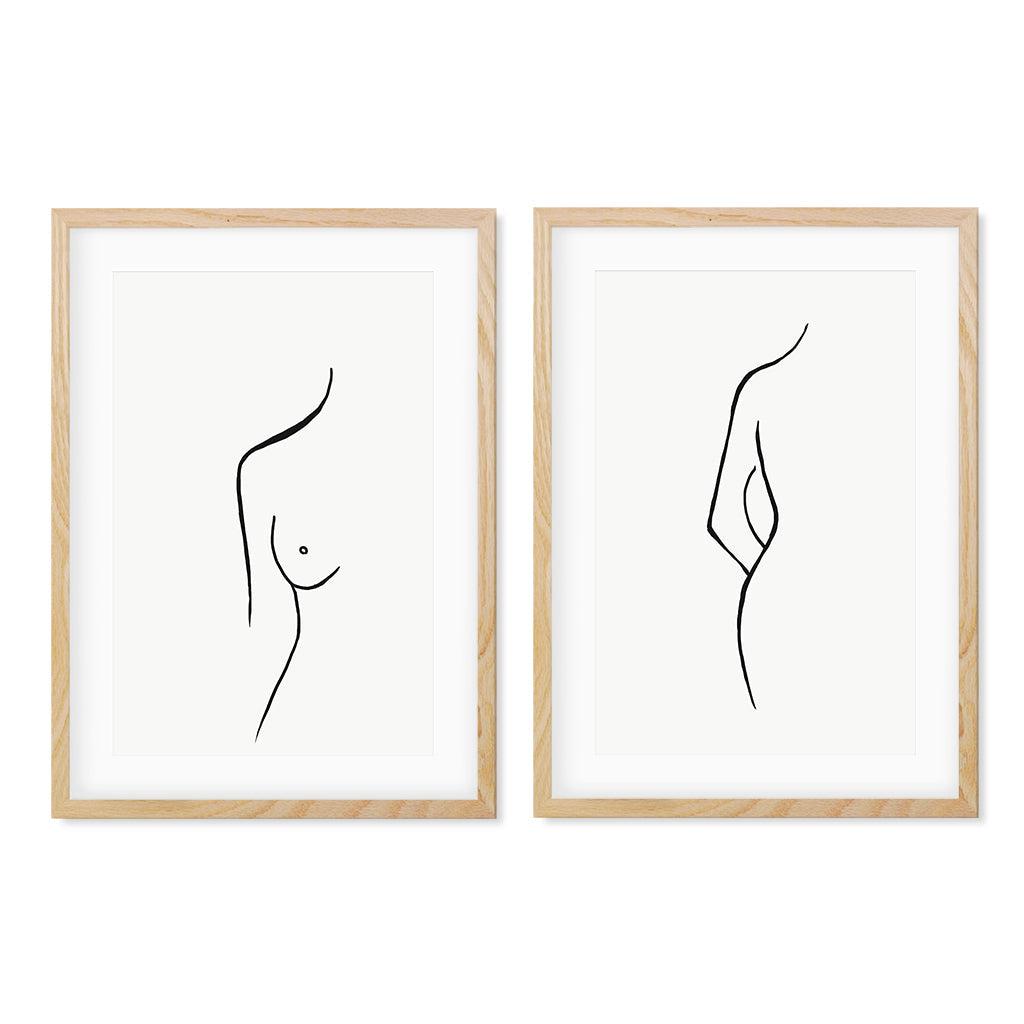 Female Nude Drawings - Print Set Of 2 Oak Frame Wall Art Print Set Of 2 - Abstract House