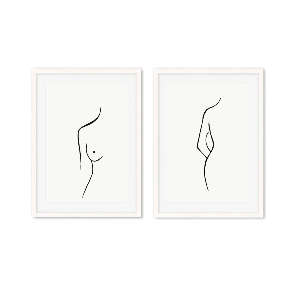 Female Nude Drawings - Print Set Of 2