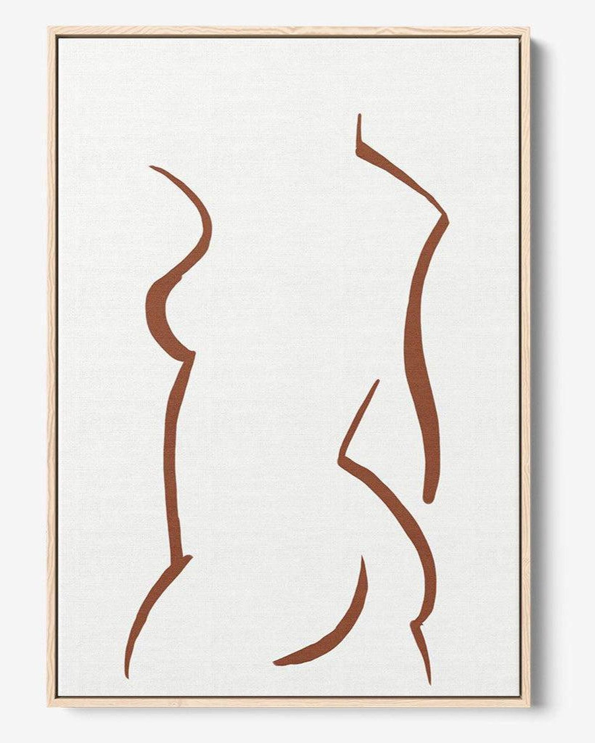 Abstract art print with brown line design on a white background