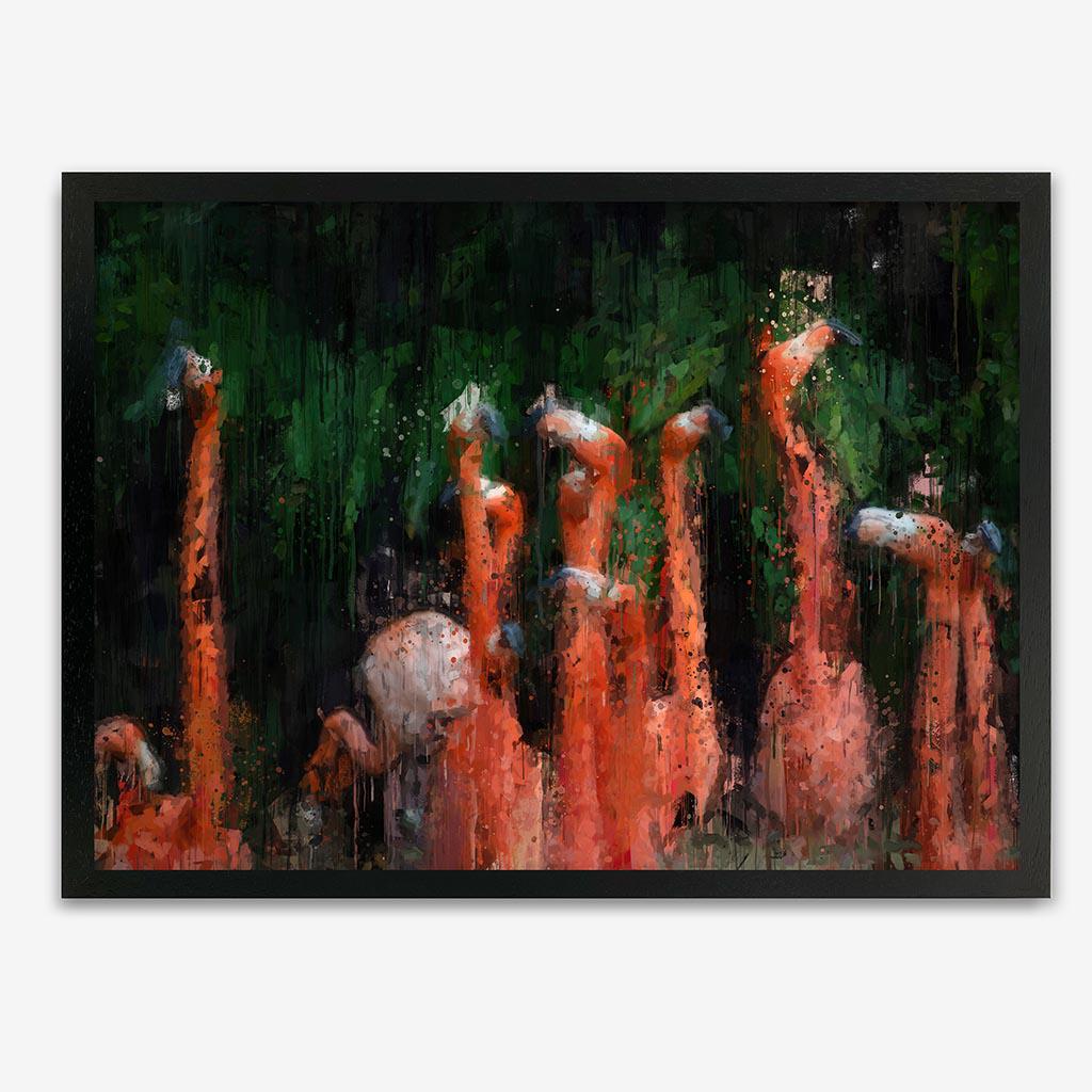 Flamingos Impressionist Art Print Black Frame Wall Art Print - Abstract House
