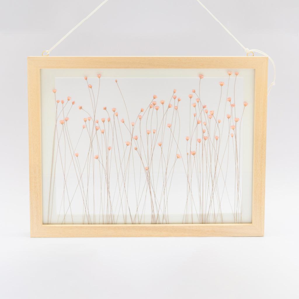 Framed Salmon Pink Flowers Pressed Flowers - Abstract House