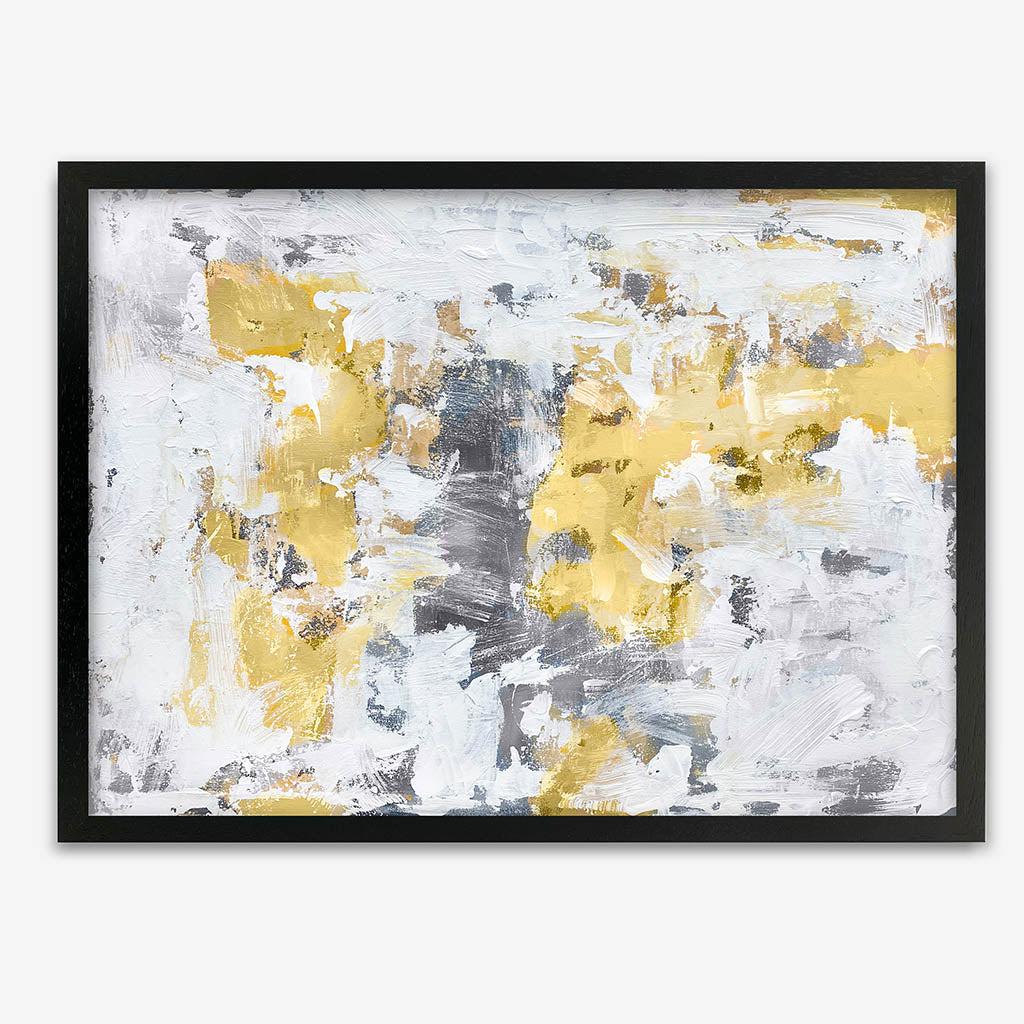 Gold and Grey Brushstrokes Art Print Black Frame Wall Art Print - Abstract House