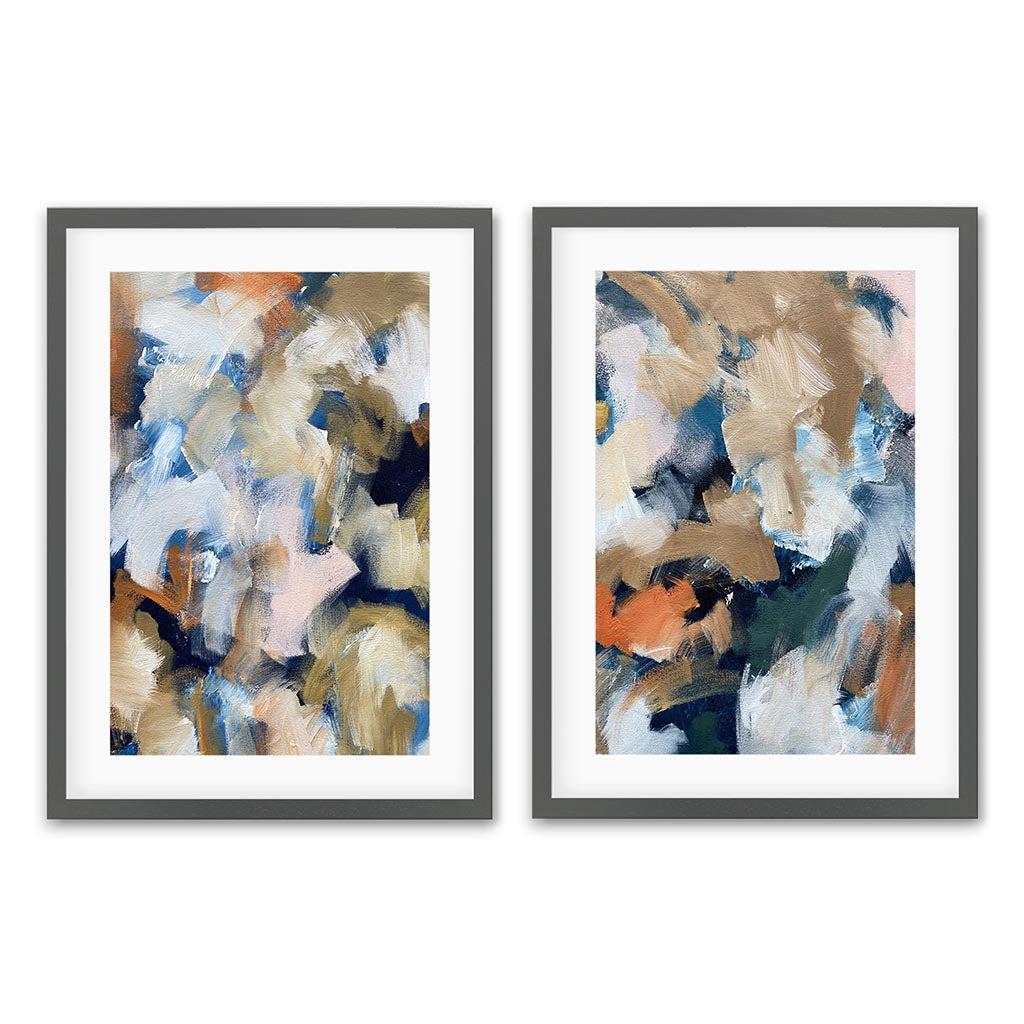 Golden Brushstroke - Print Set Of 2 Grey Frame Wall Art Print Set Of 2 - Abstract House