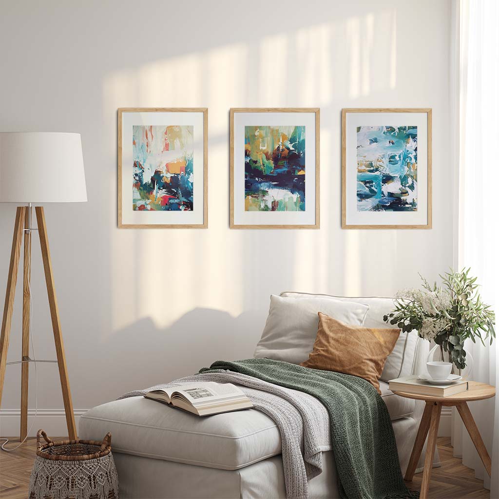 Golden Coast - Print Set Of 3 Black Frame Wall Art Print Set Of 3 - Abstract House