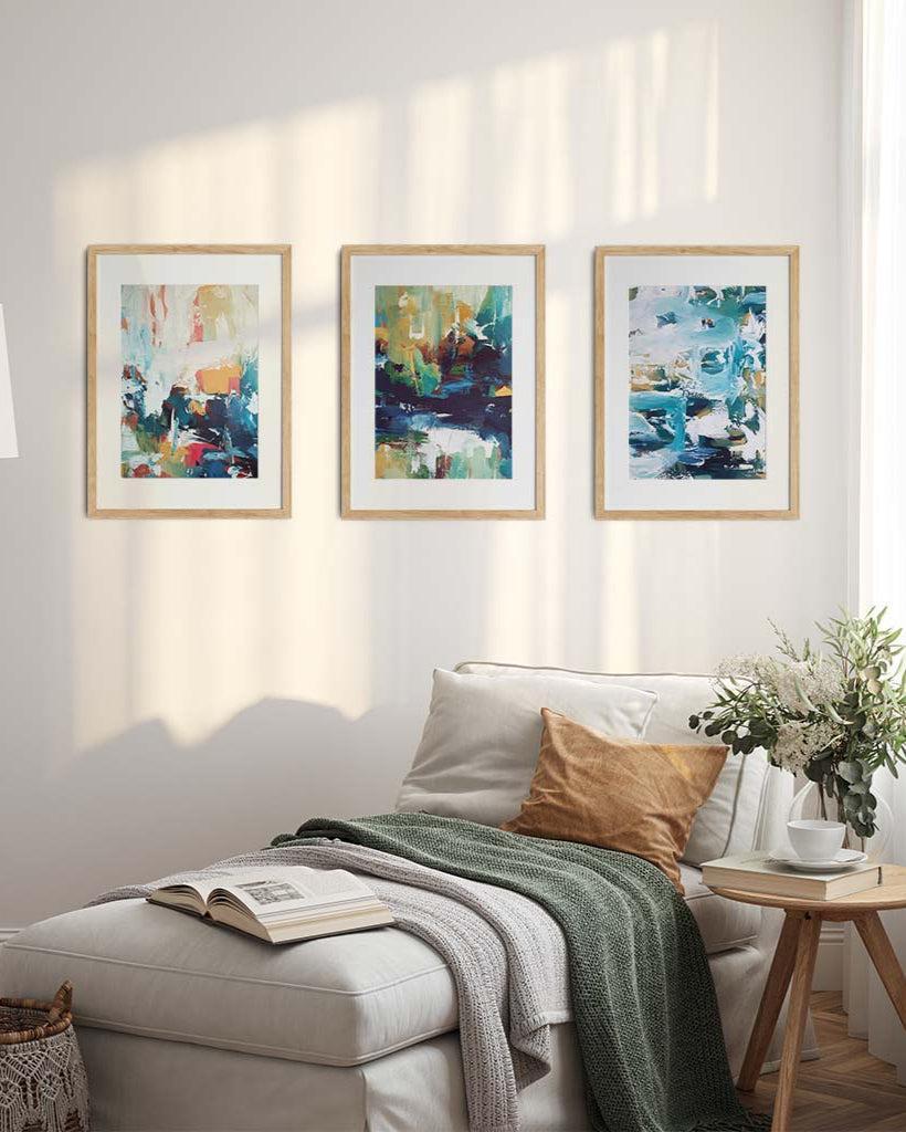 Golden Coast - Print Set Of 3 Black Frame Wall Art Print Set Of 3 - Abstract House