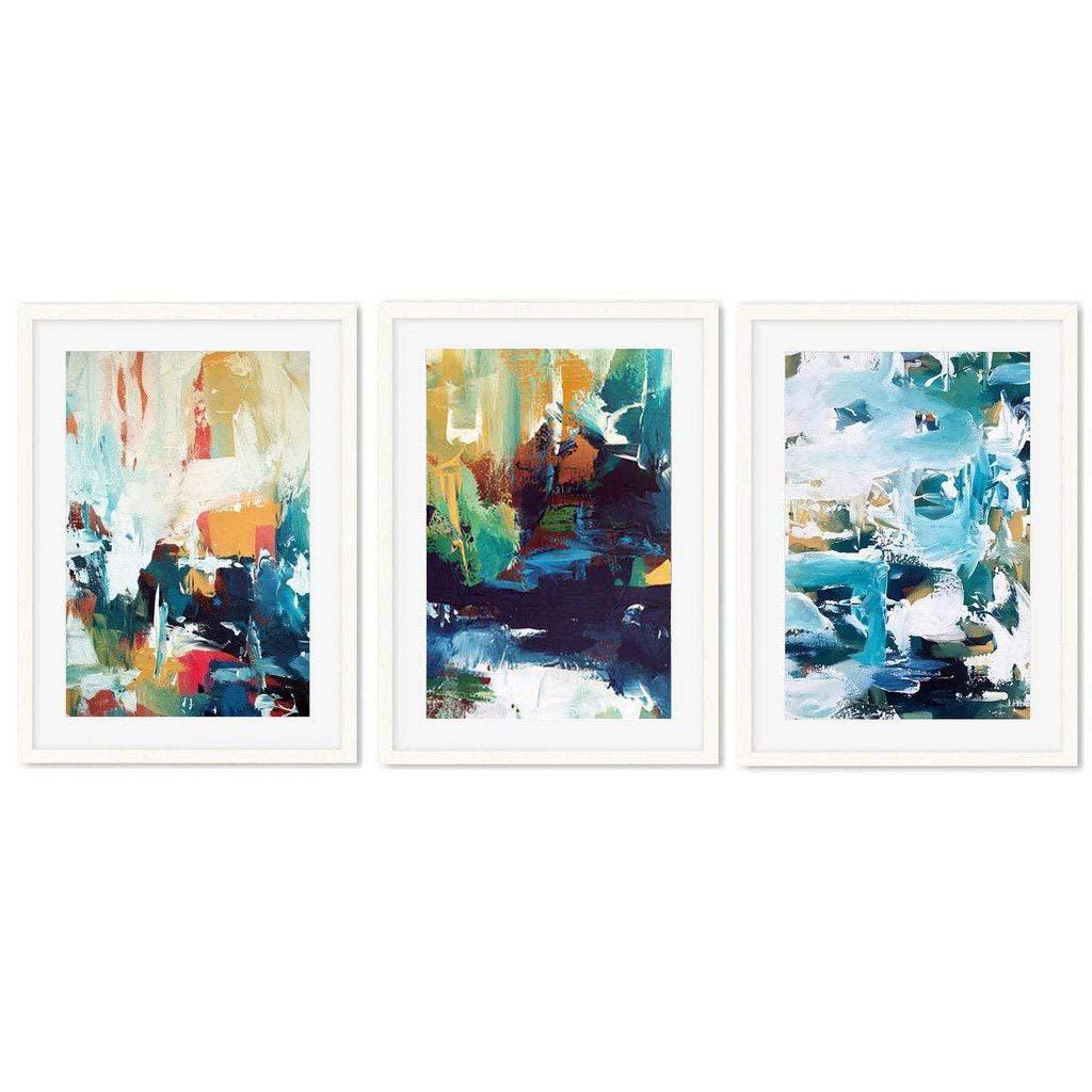 Golden Coast - Print Set Of 3 White Frame Wall Art Print Set Of 3 - Abstract House