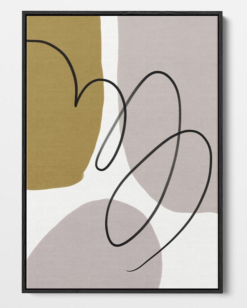 Abstract art print with wavy lines and geometric shapes on a minimalistic background