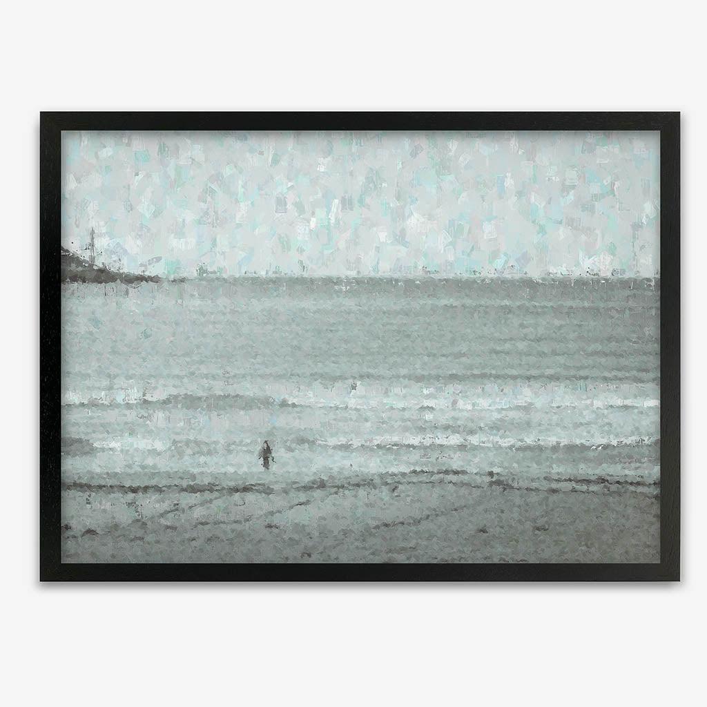 Grey Coastal Waves Art Print Black Frame Wall Art Print - Abstract House