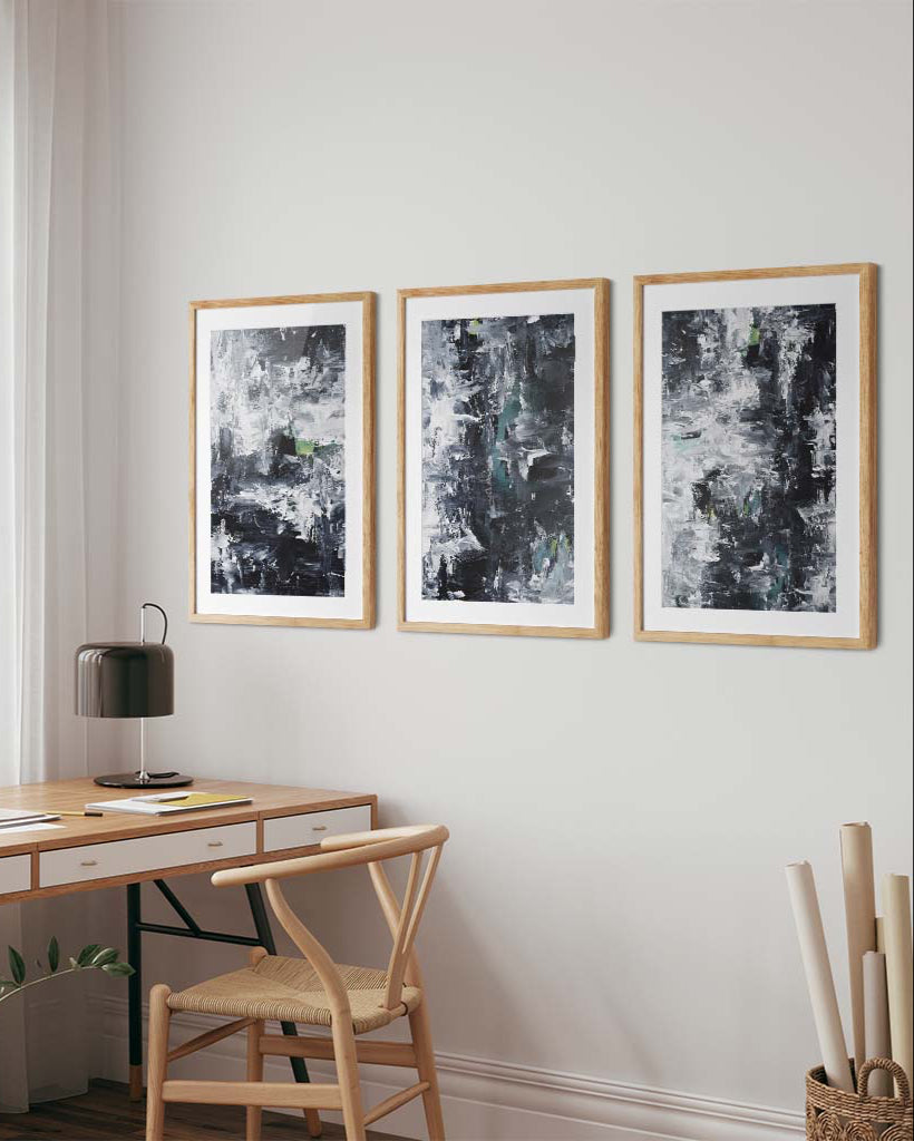 Grey On Mint - Print Set Of 3 Black Frame Wall Art Print Set Of 3 - Abstract House