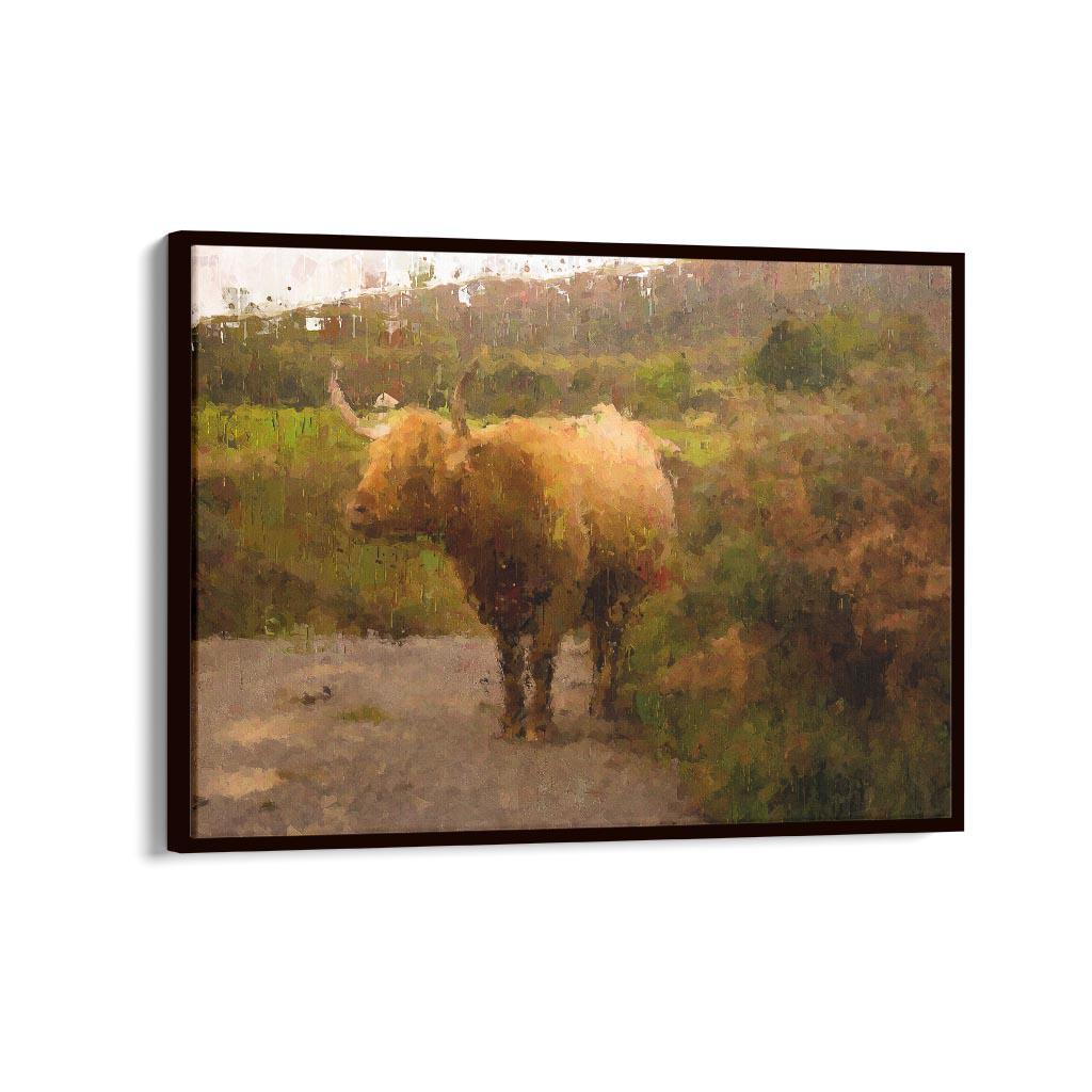 Highland Cow Oil Painting Print On Canvas-Abstract House