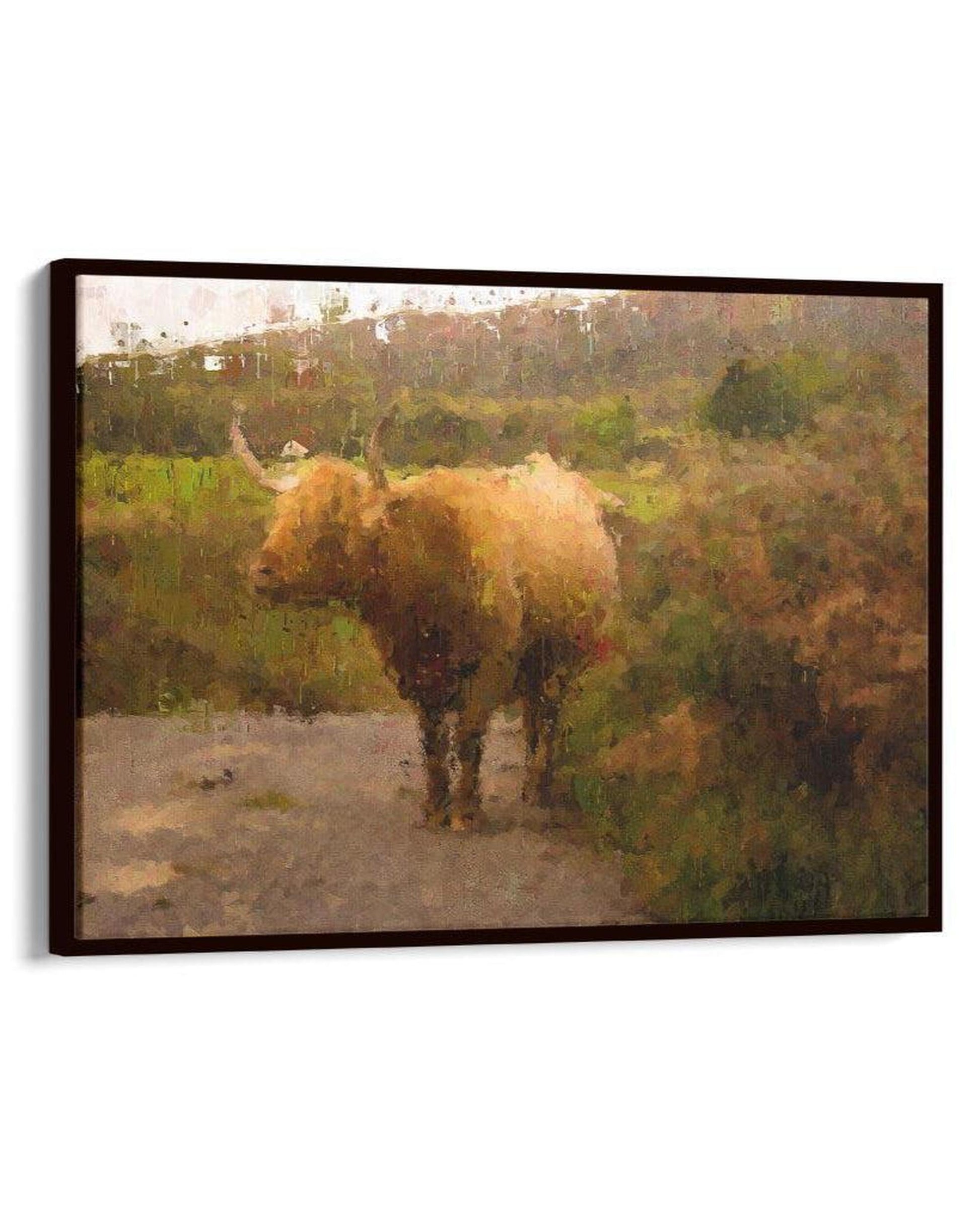 Framed artwork of a brown animal in a natural setting