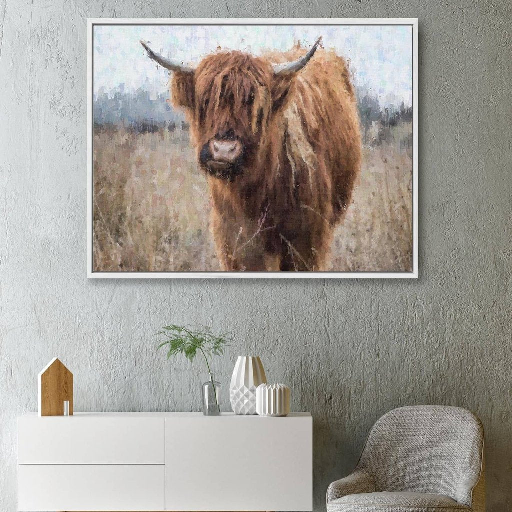Highland Cow Portrait Print On Canvas