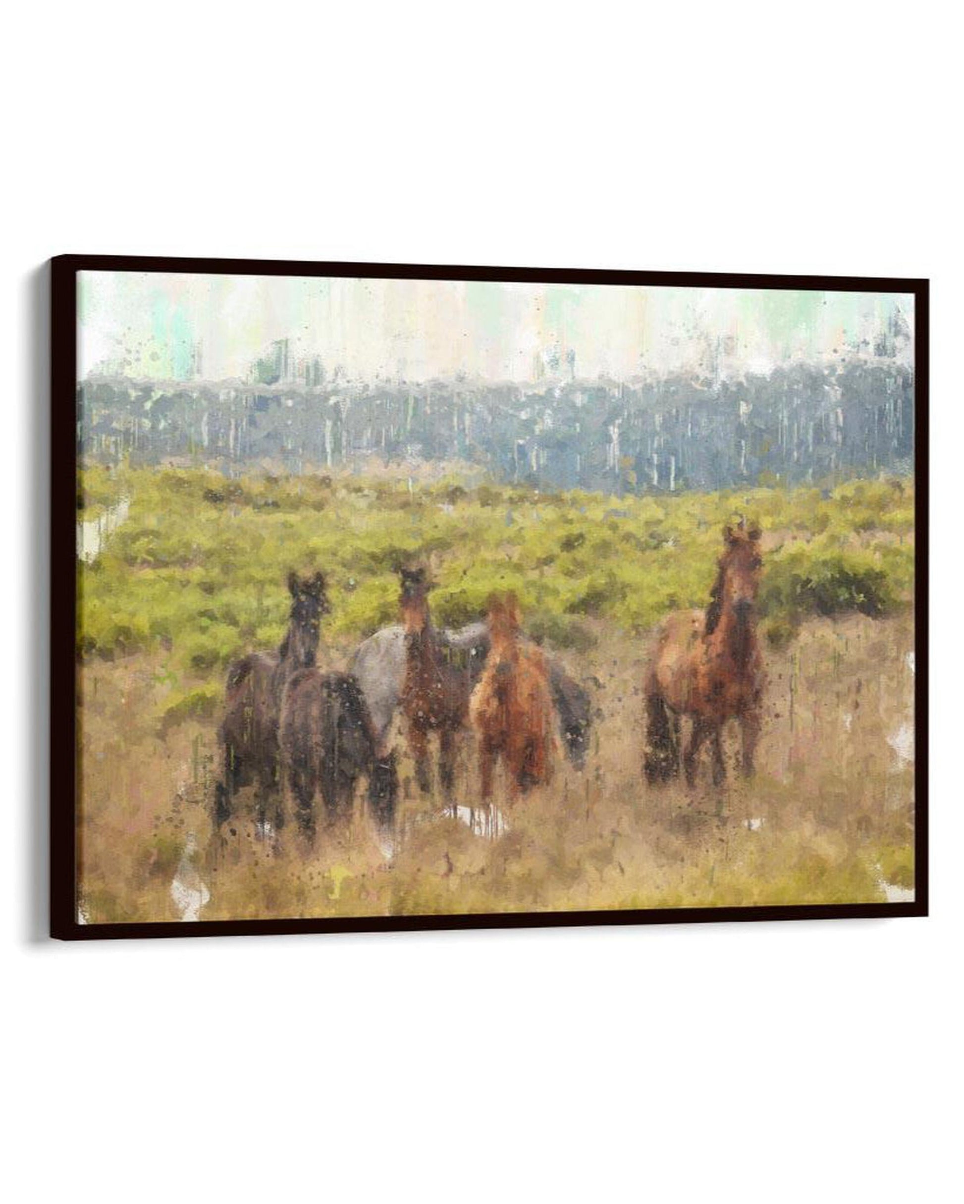 Horses In A Field Painting Framed Canvas-Abstract House
