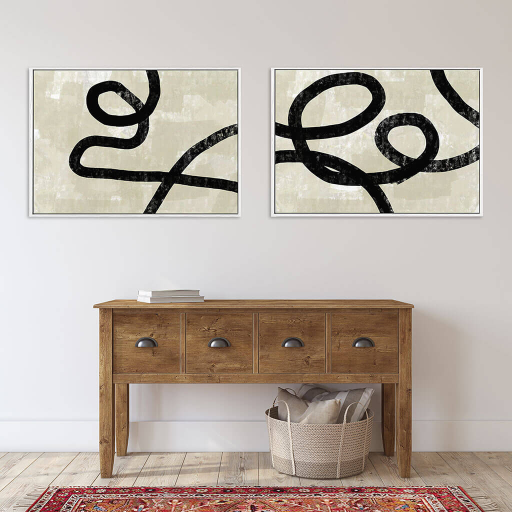 Neutral Curved Lines Canvas Set Of 2-framed-Canvas Set Of 2-Abstract House