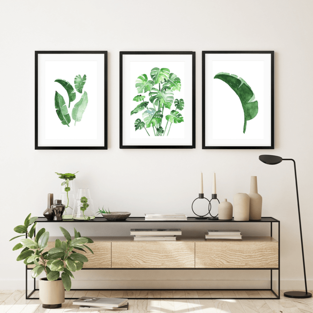 Green Watercolour Leaves - Set Of 3 Prints - - Abstract House