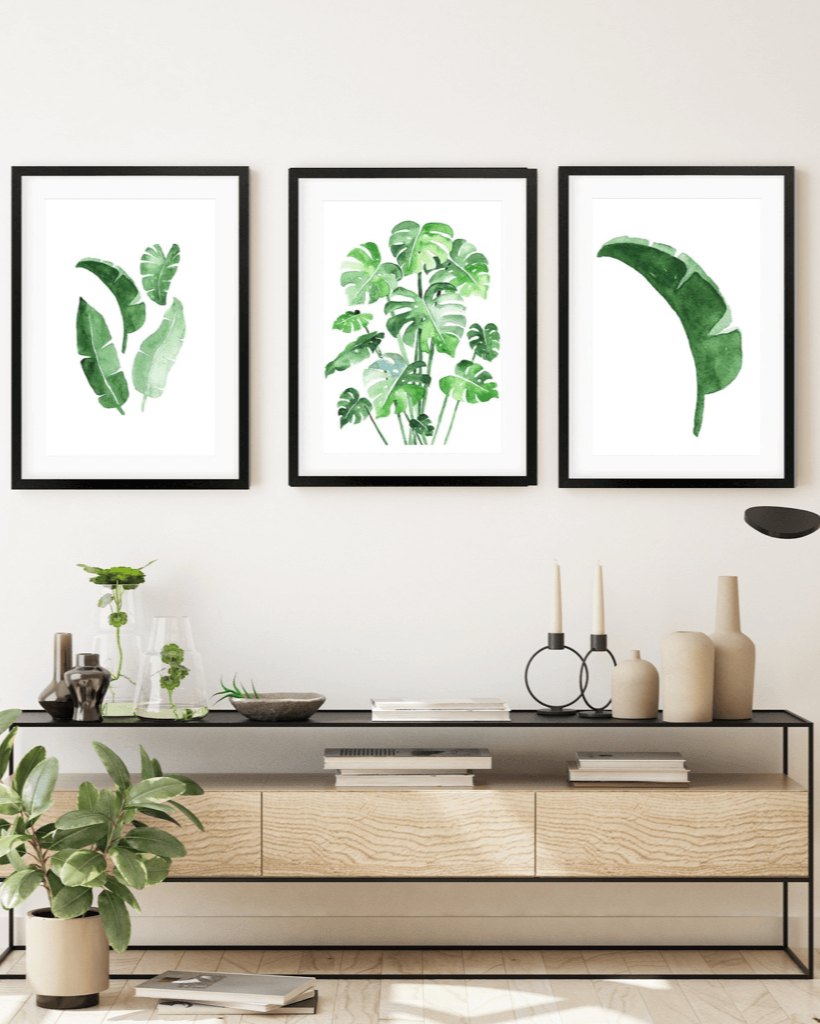 Green Watercolour Leaves - Set Of 3 Prints - - Abstract House