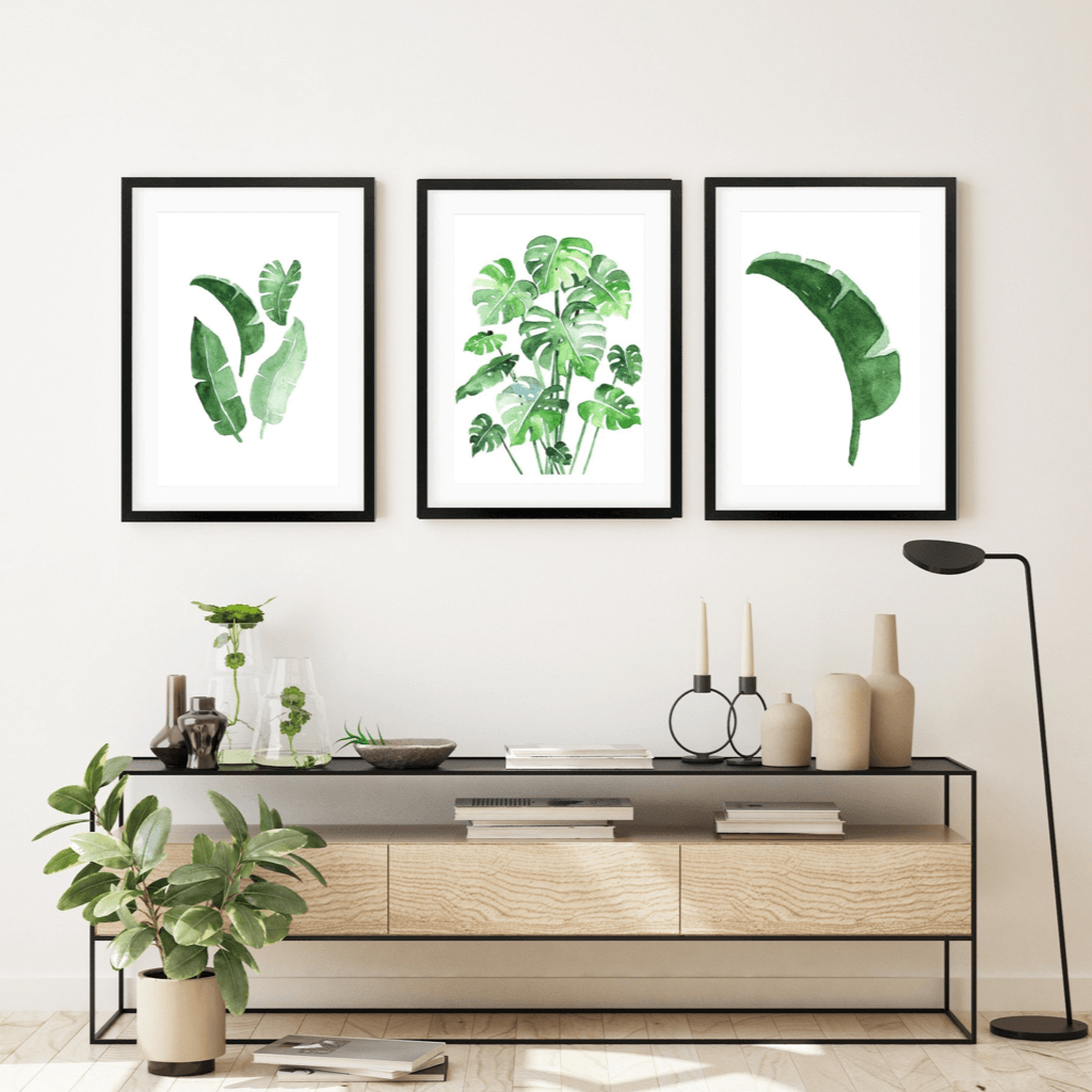 Green Watercolour Leaves - Set Of 3 Prints