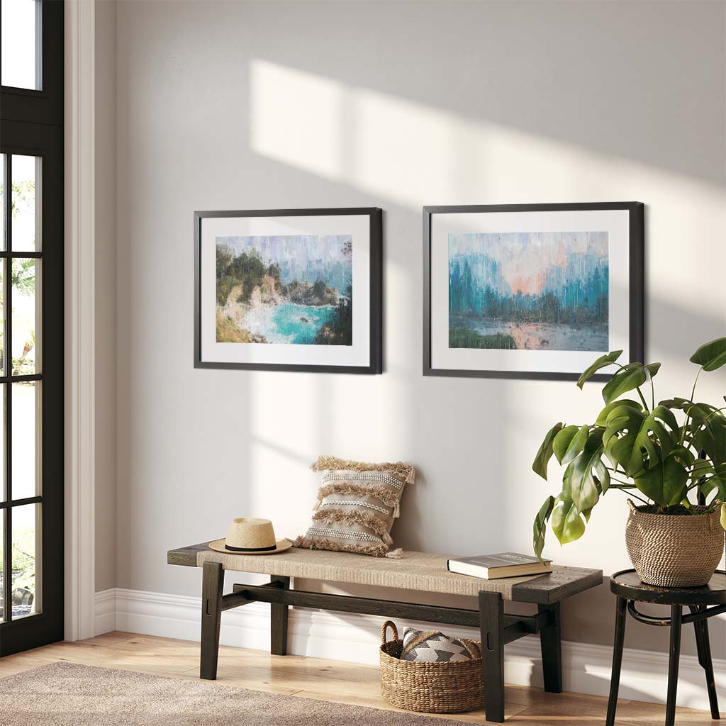Impressionist Coastal Scene - Print Set Of 2 Black Frame Wall Art Print Set Of 2 - Abstract House
