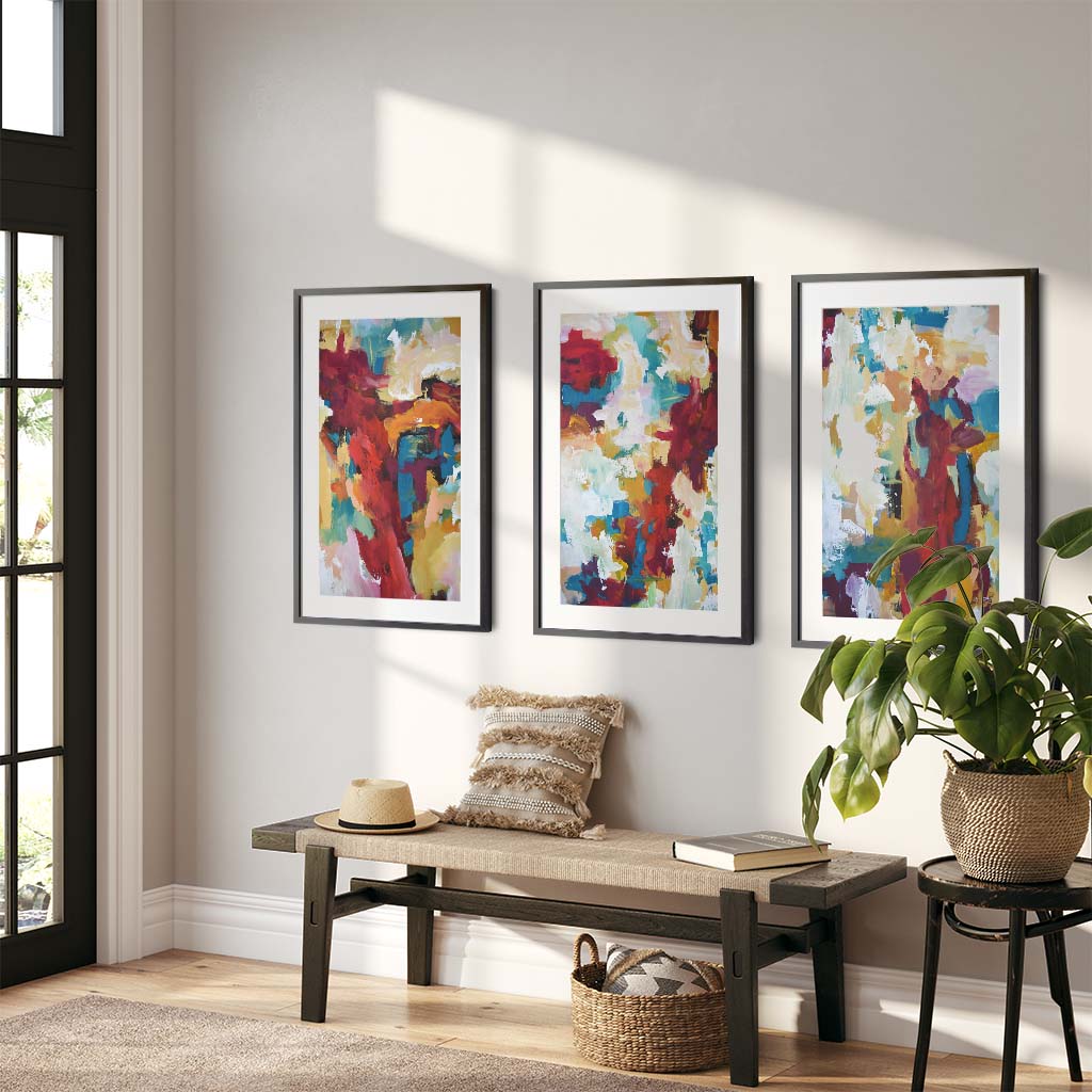 Inferno Red Abstract - Print Set Of 3 Black Frame Wall Art Print Set Of 3 - Abstract House