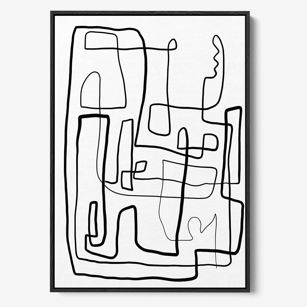Labyrinth Line Framed Canvas Black Canvas Prints - Abstract House