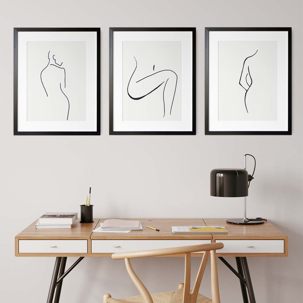 Line Art Trio - Print Set of 3 Black Frame Wall Art Print Set Of 3 - Abstract House