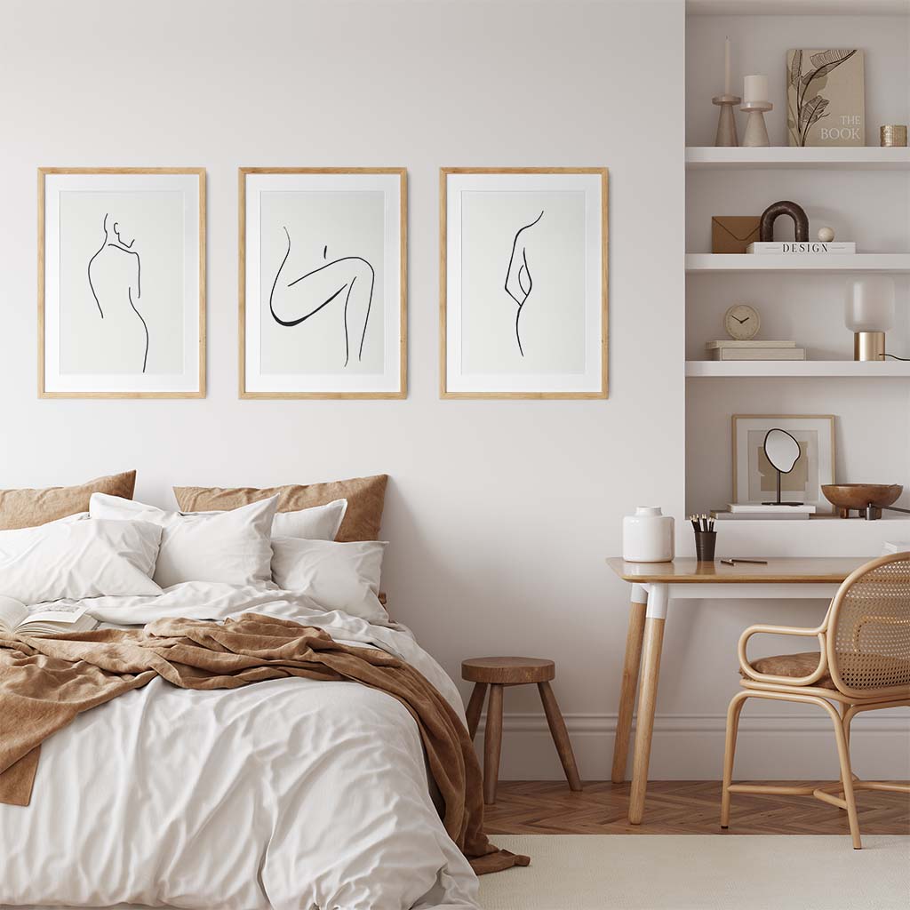 Line Art Trio - Print Set of 3 Black Frame Wall Art Print Set Of 3 - Abstract House