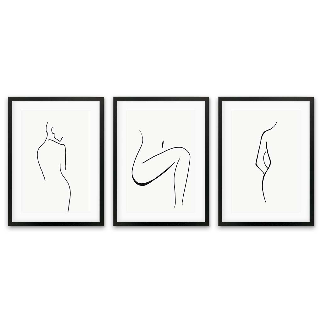 Line Art Trio - Print Set of 3 Black Frame Wall Art Print Set Of 3 - Abstract House