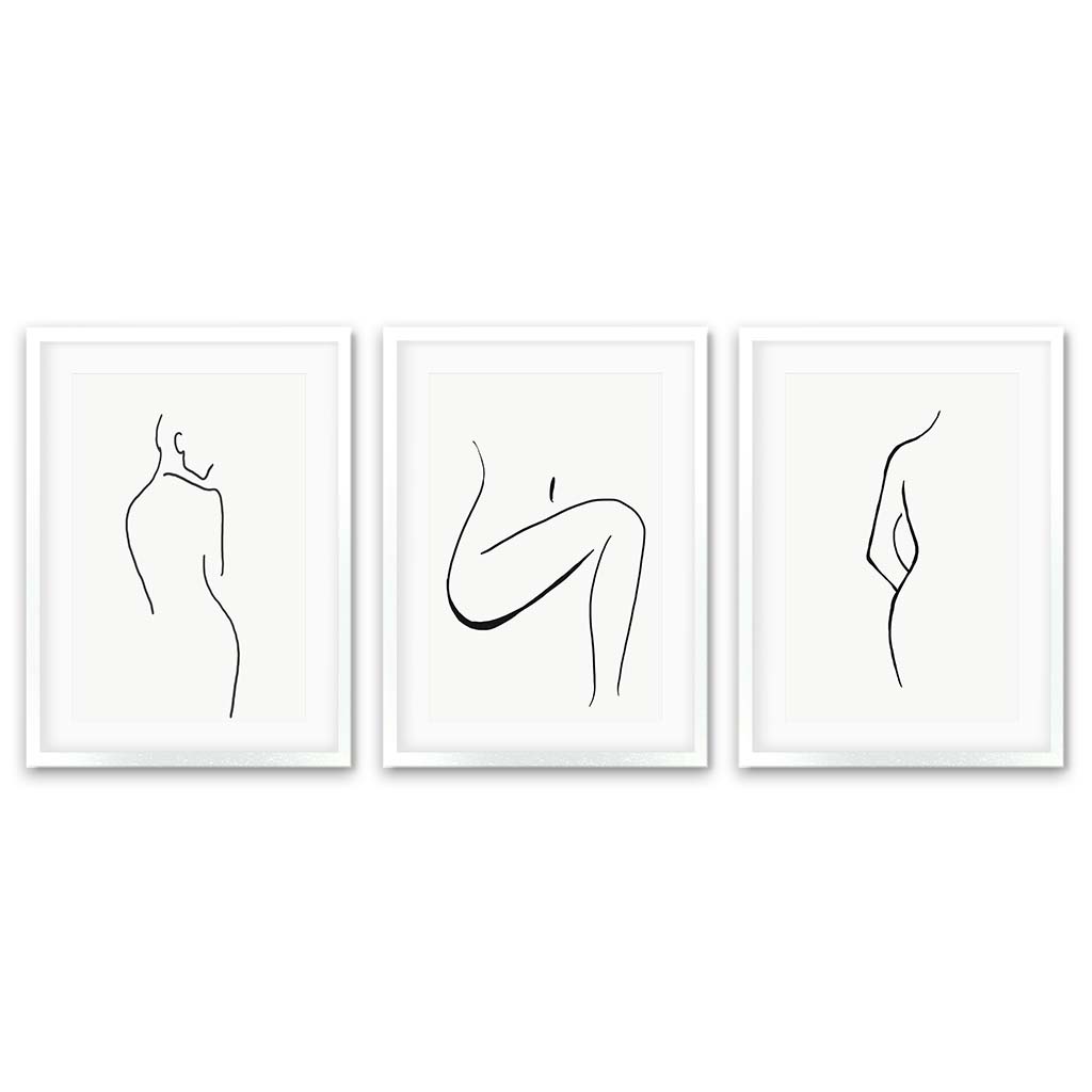 Line Art Trio - Print Set of 3 White Frame Wall Art Print Set Of 3 - Abstract House