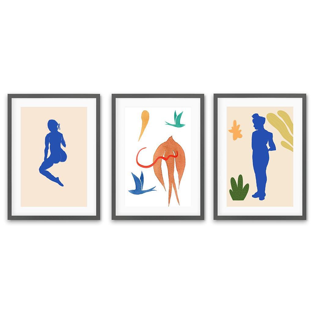 Matisse Botanical Illustrations - Set Of 3 Prints Grey Frame Wall Art Print Set Of 3 - Abstract House