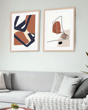 Mid-Century Modern Abstract Art - Print Set Of 2 Black Frame Wall Art Print Set Of 2 - Abstract House